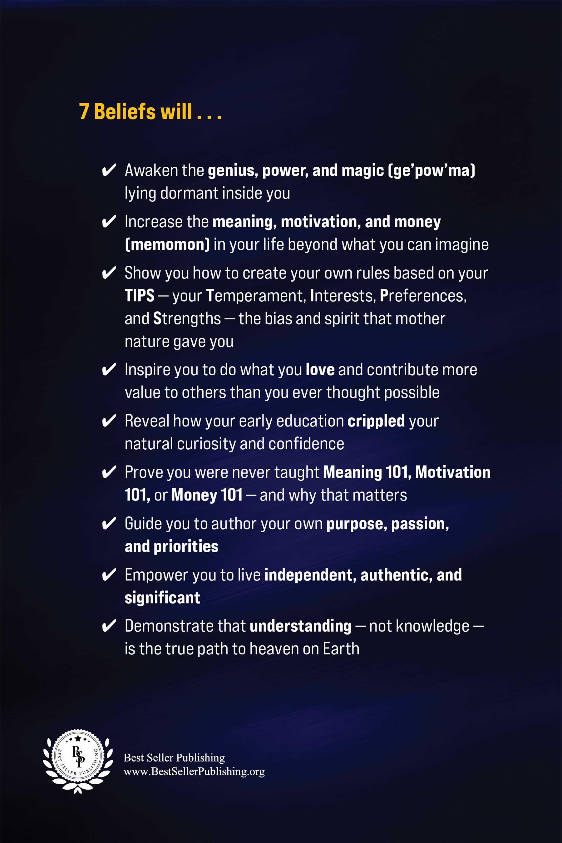 7 Beliefs back cover by The Oldest Man (TOM)